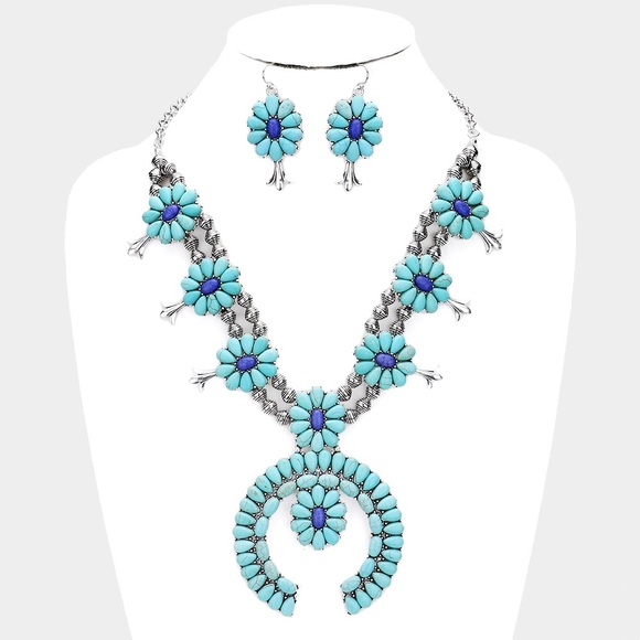 Jewelry - TURQUOISE STONE SQUASH BLOSSOM NECKLACE & EARRINGS